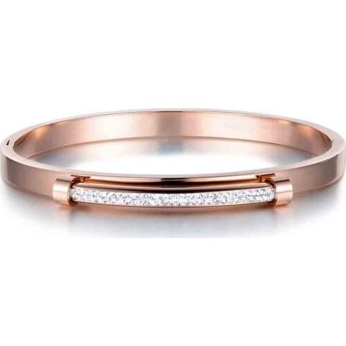 Exquisite Pave Setting Rhinestone Cuff Bangles & Bracelet Jewelry Rose Gold Color Stainless Steel Wedding Bangle B17055
