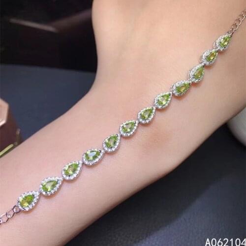 KJJEAXCMY fine jewelry 925 sterling silver inlaid natural peridot Womens noble elegant water drop gem hand bracelet support det