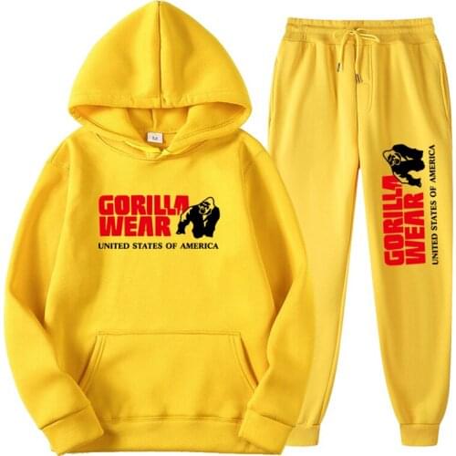 Mens Autumn Winter Sportswear Suits Hoodies+Sweatpants Training Clothes Workout Jogging Sports Set 2 Piece Running Tracksuit