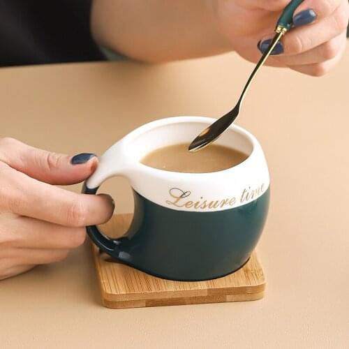 Creative Personality Office Coffee Milk Cup Set Hot Simple Ceramic Water Cup Mug with Cup Cushion Spoon Household Milk Tea Cup