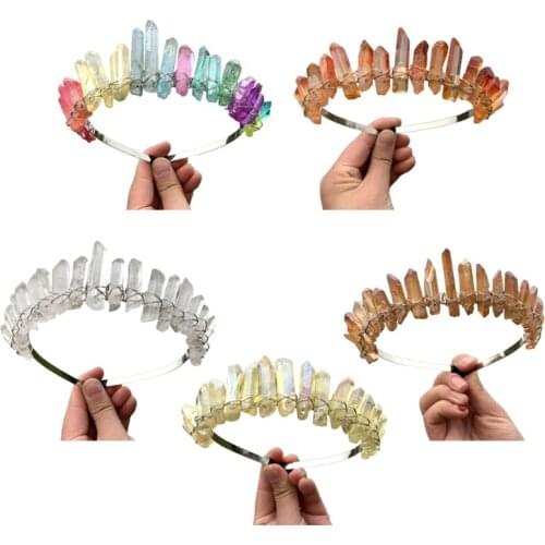 Quartz Headband Natural Raw Crystal Head Loop Natural Raw Matter Rainbow Stone Crown Boho-style Rhinestone Tiara