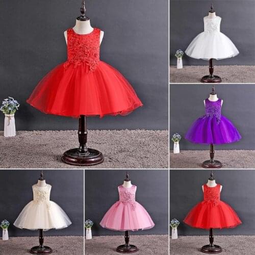 Summer Girls Sleeveless Mesh Dress Princess Floral Decor Party ball gown Kids O-neck Tutu Dresses Children Bubble Dress Clothes