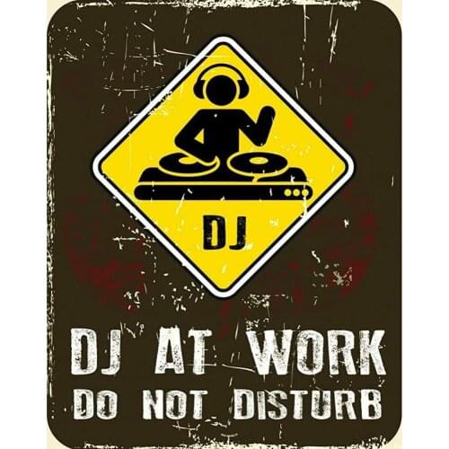 Metal Tin Sign Dj At Work Do Not Disturb Bar Interior Wall Art Decoration Old-fashioned Retro Square Metal Sign 8X12 Inches
