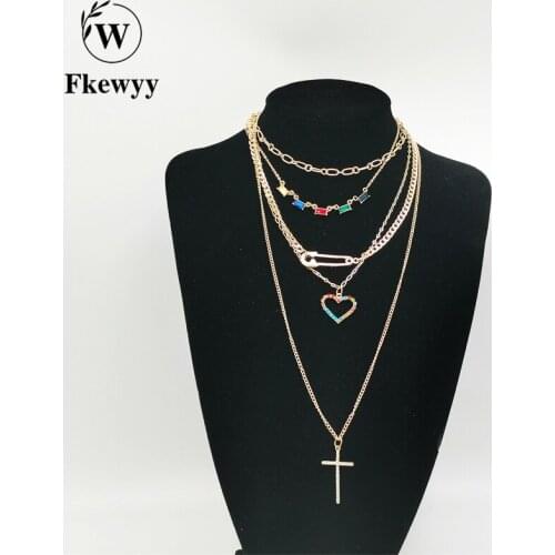 Fkewyy Fashion Necklace For Women Gothic Accessories Luxury Necklace Gold Plated Jewelry Long Gem Wedding Necklace Gothic Women