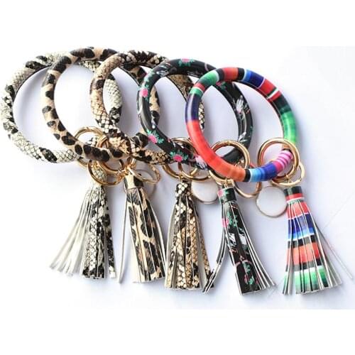 Fashion Women Round Enamel Tassel Pendant Bracelet Bangle Various Styles Keychain Wrist Strap