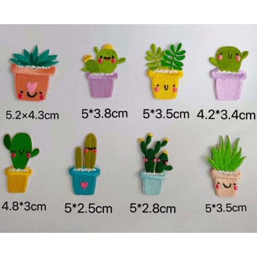 Cartoon Patch On Clothes Cute Cactus Iron On Patches Embroideried Patches For Clothing Kids DIY Applique Stripe Embroidery Patch