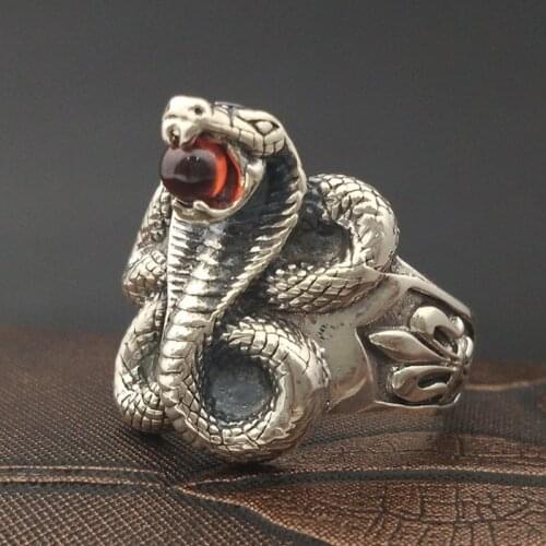 S925 Sterling Silver Ornaments Handmade Retro Thai Silver Personalized Ring Man Mana Snake Ring Fashion