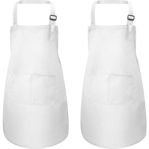 2Piece Kids White Apron and Chef Hat Set Adjustable Kitchen Apron for Cooking Painting