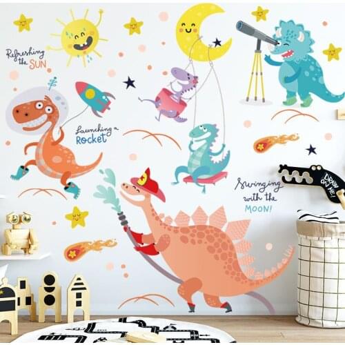 Mars Dragon Cartoon Dinosaur Cute Animal wall sticker Childrens Bedroom Kindergarten Class 3D Art Mural