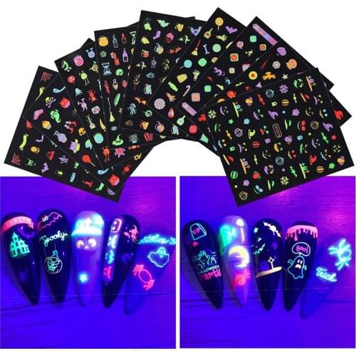 Nail Sticker Halloween Series Lovely Sliders Applique Halloween Carnival Luminous Nail Sticker Decals Nail Art Beauty Manicure
