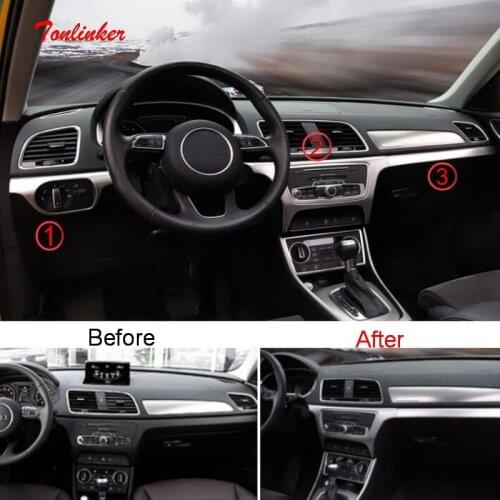 Tonlinker Interior Control Dashboard Cover Case Stickers for AUDI Q3 2013-18 Car Styling 1-3 PCS Stainless Steel Cover stickers