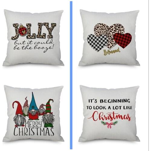Merry Christmas Throw Pillow Cover 4 PCS No Filler Linen Cushion Cover Loves 18“X18” For Holiday Party Company private Car Decor