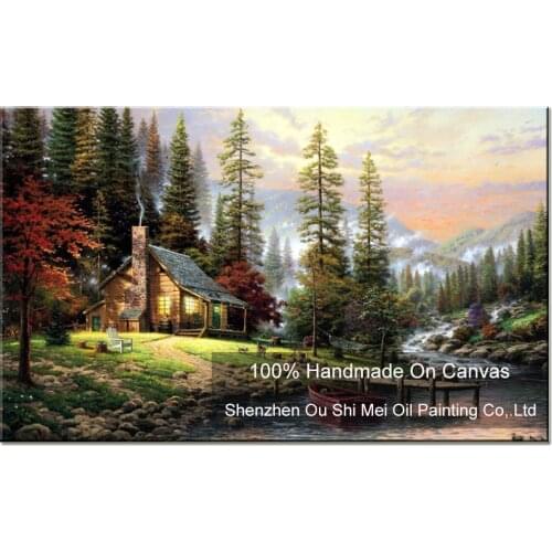 New Hand Painted Thomas Landscape Oil Painting On Canvas for Hotel Decor Beautiful Cottages Forest Scenery Living Room Decor Art