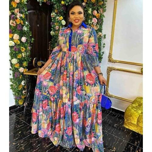 New Style African Fashion Womens Clothing Dashiki Chiffon Fabric Print Long Dress Free Size