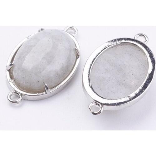 Pandahall 10pc Brass Natural Labradorite Ova Links Connectors DIY Jewelry Accessories Finding Making Necklaces Bracelets Anklets