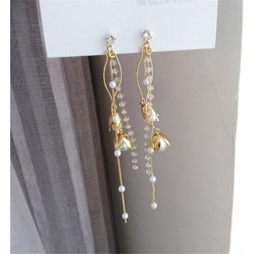 RUANME Han Edition Pair Of Earrings Long Tassels Eardrop Flower Women Temperament Pearl Earring Set Auger Earring Ornaments