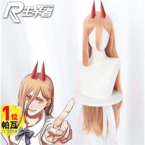 80cm Anime Chainsaw Man Power Makima Wig Cosplay Wigs Playing Long Dark Orange Hair Halloween 1:1 Wigs Cap