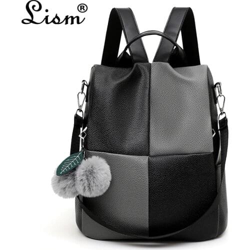 Womens backpack 2020 new fashion stitching soft leather backpack leisure travel travel large capacity