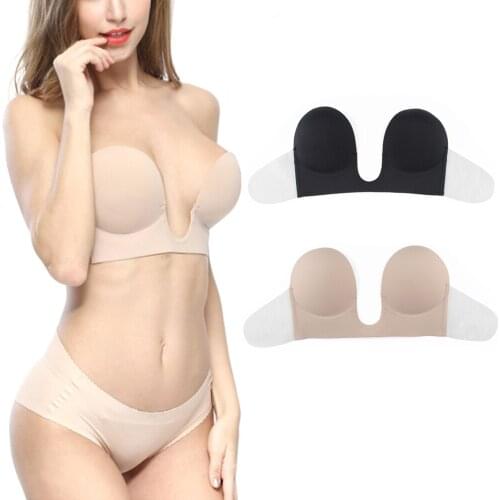 Wedding Party Sticky Self-adhesive Silicone Brassiere Breathable Deep U Bra 2021 New Invisible Push Up Bra Strapless Bras Dress