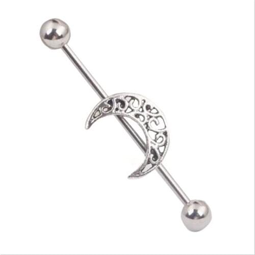 Stainless Steel Helix Hollow Moon Tongue Rings Piercing Open Ring Earring Body Piercing Ear expander Bone Bar Studs Jewelry