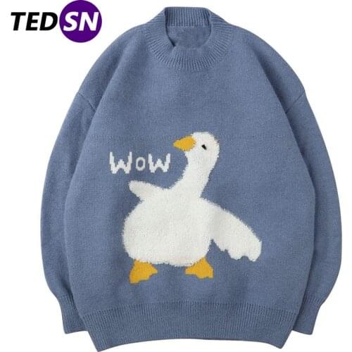 Hip Hop Oversize Knitted Sweater Men 2021 Spring Cartoon Goose Pattern Sweaters Harajuku Loose Knit Pullover Coulple Streetwear