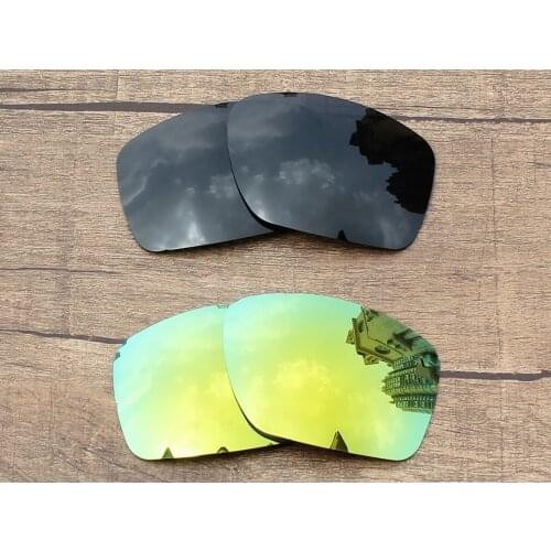 Vonxyz 2 Pairs Stealth Black & 24K Mirror Polarized Replacement Lenses for-Oakley Big Taco Frame