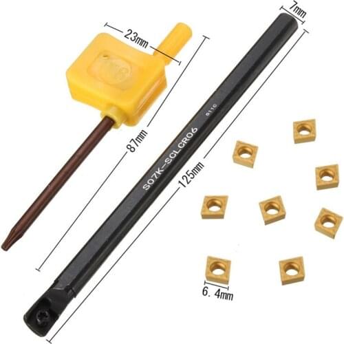 XNEMON 1set S07K-SCLCR06 Lathe Turning Tool Boring Bar Holder + 8Pcs CCMT0602 Inserts + Wrench 7x125MM