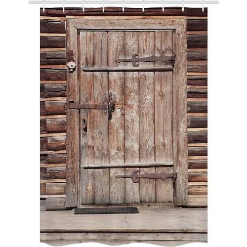 Rustic Stall Shower Curtain Timber Rustic Door in Wall an Old Log House Ancient Abandoned Building Entrance Gate Bathroom Decor