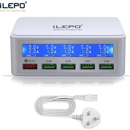 ILEPO QC 3.0 Quick Charge 5 Port USB LCD Display Charging Station Multi USB Smart Fast Chargeur For Phone Portatil Cargador