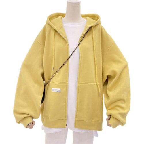 Women Hoodie Sweatshirt Zipper Autumn Winter Women Keep Warm Solid Color Drawstring Casual Breathable Loose Hoodie Sweatshirt