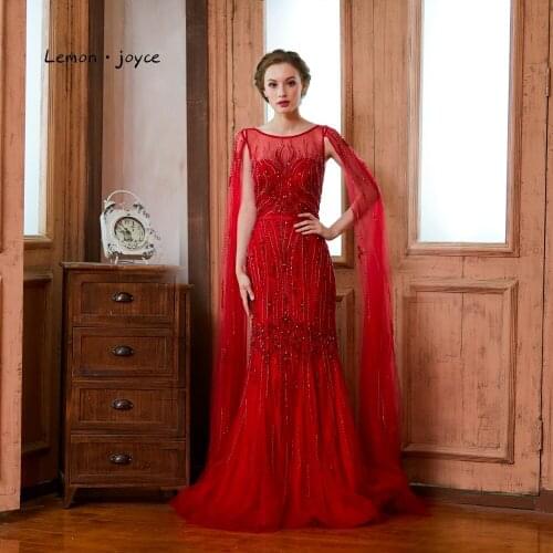 Lemon joyce Formal Evening Dresses 2020 Luxury Full Beading Illusion Mermaid Evening Dress Plus Size robe de soiree