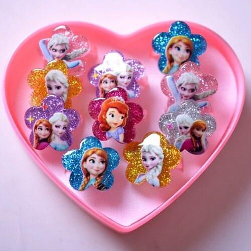 10pcs set Disney princess children ring boxed girl Frozen Elsa ring children day birthday gift doll Accessory jewelry