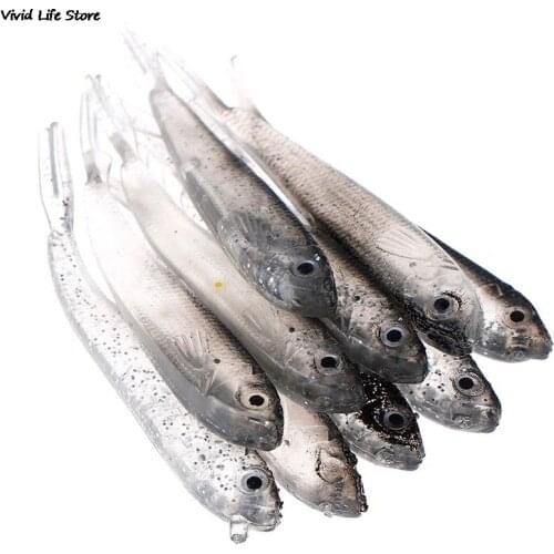 10pcs Soft Silicone Fishing Lure Minnow Saltwater Freshwater Worms Wobblers Silicone Artificial Bait Bass Tackle Jigs