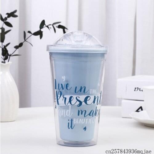 20pcs Letter Coffee Mugs Sequin Star Plastic Water Bottles Straw Mug Tea Milk Insulated Cup Drinkware
