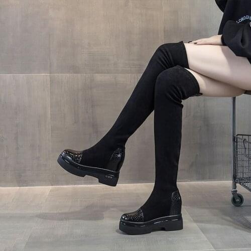 2020 Autumn and winter cashmere knee boot children thick bottom increase sleeve casual fashion shoes womens platform heels boots