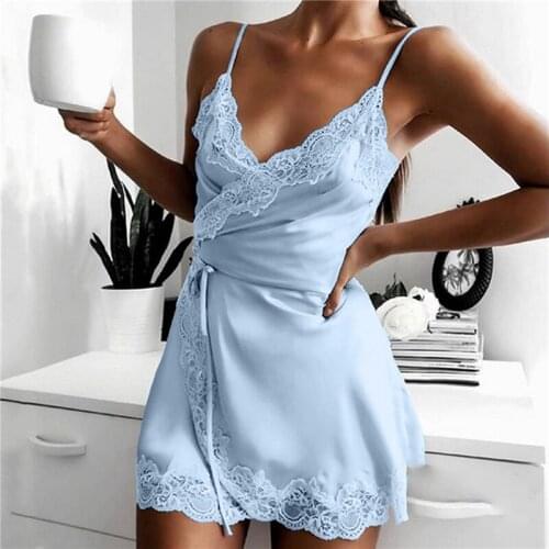 2021 Summer Ladiess Nightdress Elegant Ladies Sling Nightdress Sleeveless Lace Female Nightgown Stretch Satin Pajamas Swimsuit