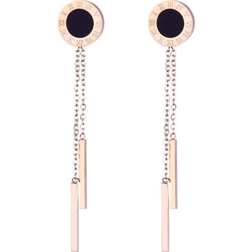 316L Stainless Steel Simple Style Roman Numeral Gold Never Faded Titanium Steel Tassel Long Earrings