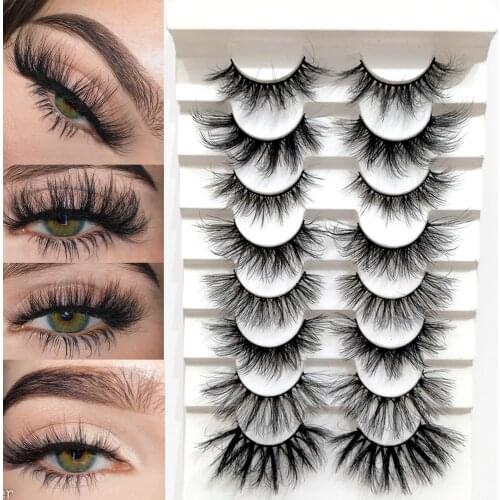 8 Pairs 18cm 3D Faux Mink Hair False Eyelashes Mixed Style Fluffy Wispies Long Fake Eyelash Handmade Reusable Eye Lashes Makeup