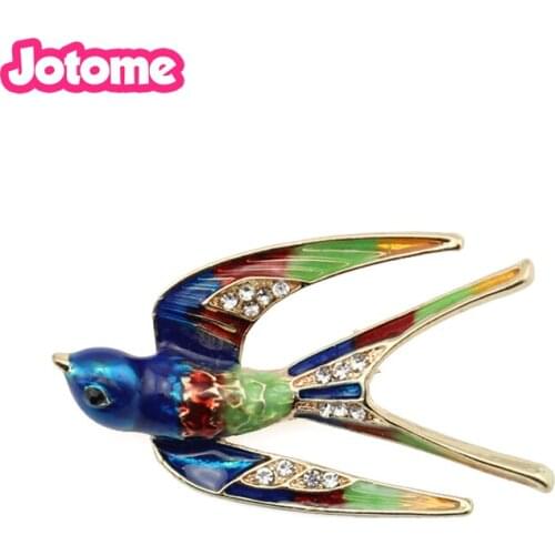 50pcs/lot Gold Tone Colorful Enamel Swallow Bird Animal Pin Brooch