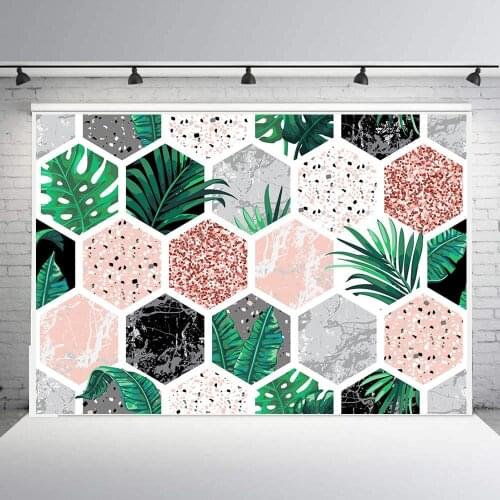 Marble background geometric shapes tropical leave gold glitter background Photography backdrops wedding party decor poster B-836