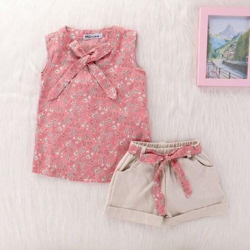 1-6T Kids Sets Baby Girls Summer Suits Country Style Cotton Floral Patterns Short +Pant Girls Clothing
