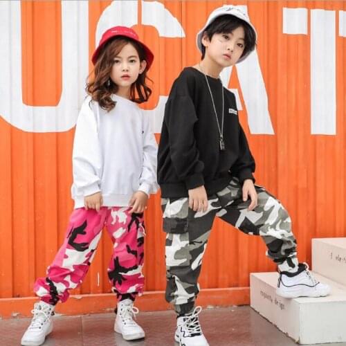 Kids Hip Hop Ballroom Dance Costumes Girls Camouflage Jogger Jazz Dancing Clothes Boys Dance Competition Performance Costumes