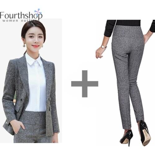Office Lady Formal Pant Suits for Women Business Work Uniforms Autumn Winter Pants Blazer Ser Plus Size Jacket Suit Female 2021