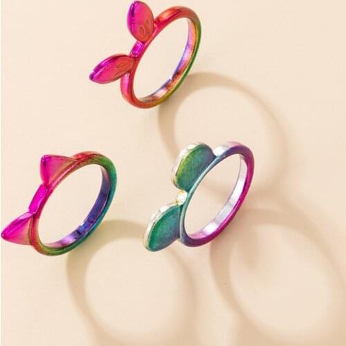 Docona 3pcs/set INS Trendy Colorful Cute Ring Sets for Women Lovely Rabbit Cat Ears Geometry Party Girls Jewelry Anillos 20223