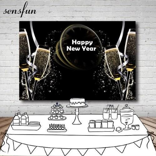 Photography Backgrounds For Happy New Year 2019 Black Gold Glitter Champagne Backdrop For Photo Studio Customized 7x5ft Vinyl
