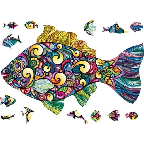 Nature Theme Puzzle Educational Puzzle Rich Colors And Details Fish Shaped Basswood Assembling Puzzle Indoor Entertainment Toy