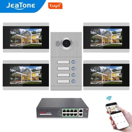 IP Door Phone WIFI Video Intercom Video Doorbell 7'' Touch Screen for 4 Separate Apartments/Can add Gas/Smoke/Water Alarm Sensor