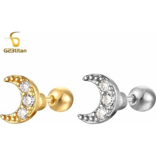 1PC G23 Steel 16G CZ Moon Ring Crystal Ear Cartilage Tragus Helix Piercing Screw Fit Top16g Body Piercing Jewelry