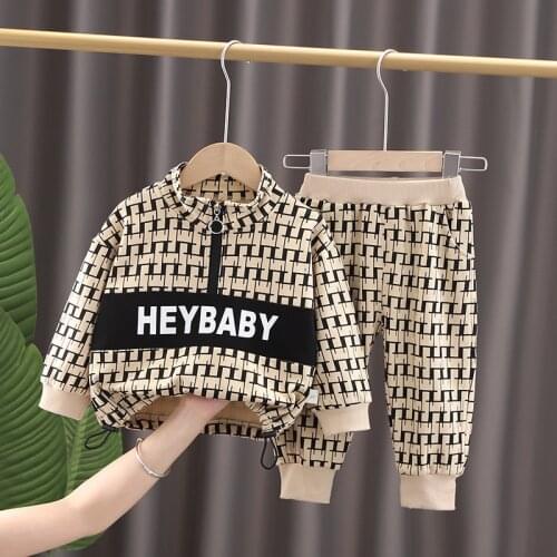 Boys' spring and autumn long sleeve suit new 0-5 year old boys and girls' Leisure Sports letter printing zipper two piece set