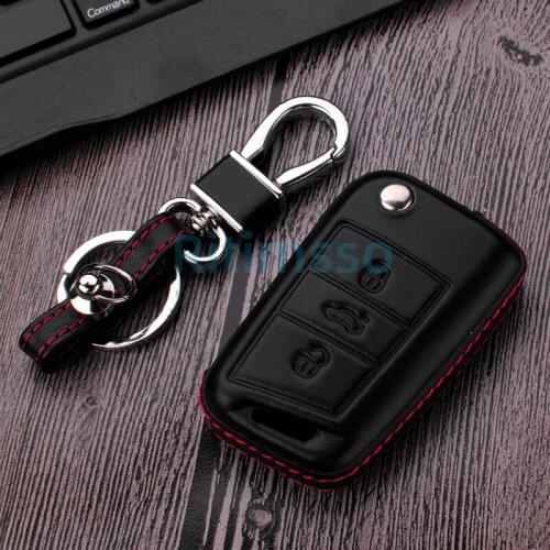 Leather Remote Car Key Fob Shell Case Key Cover Holder For VW Jetta Golf 7 MK7 FOR Skoda Octavia Kodiaq Karoq FOR SEAT Ateca
